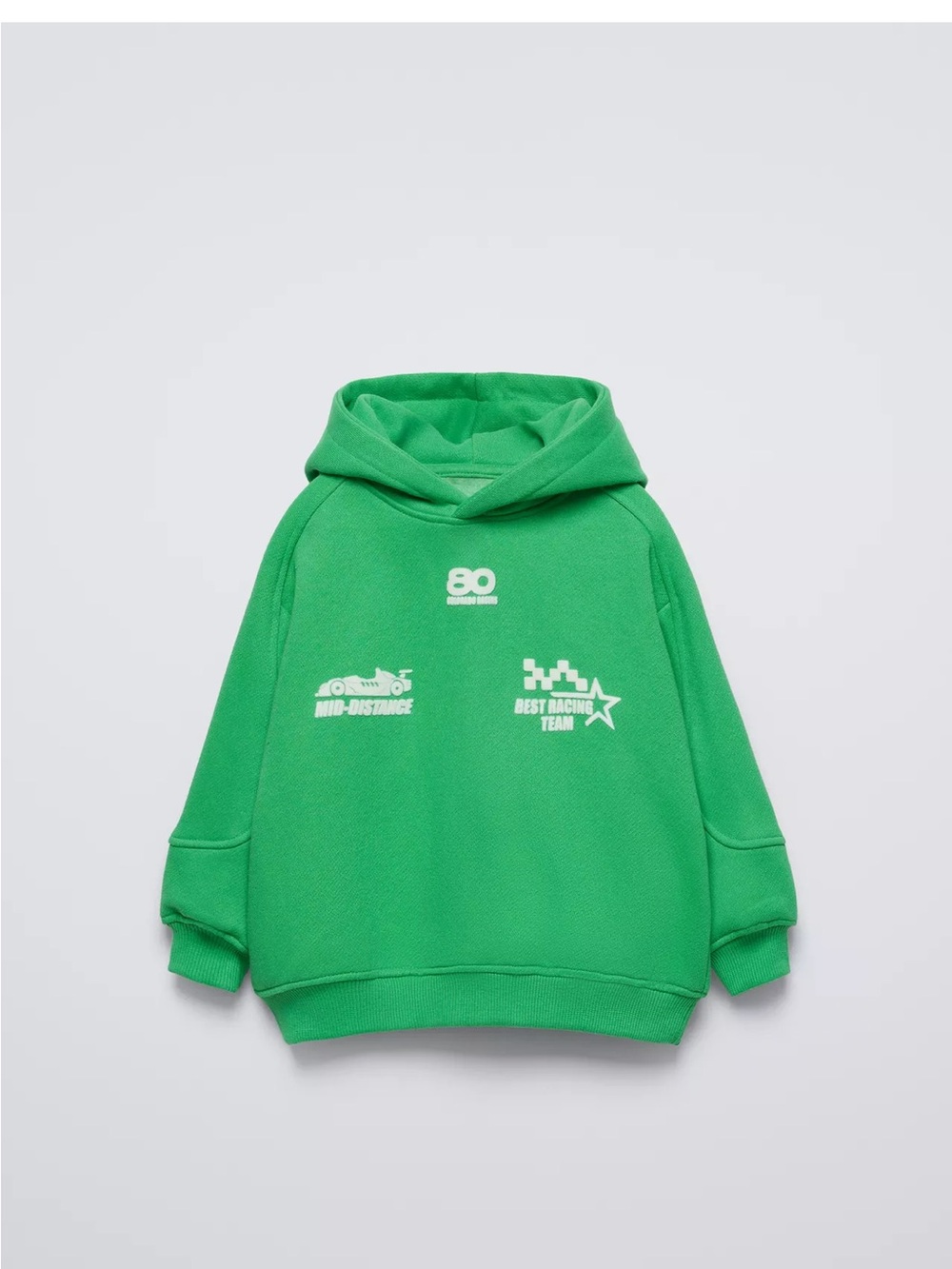 NWOT Zara Bright Green Hoodie Sweatshirt with White Racing Graphics Boys 4Y